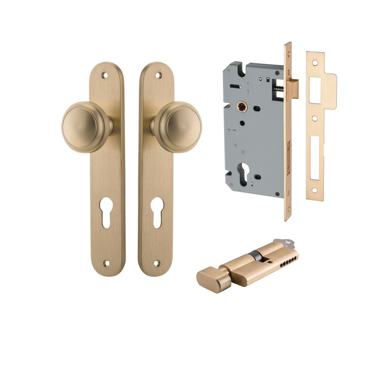 Iver Door Knob Paddington Oval Euro Key/Thumb Brushed Brass Entrance Kit