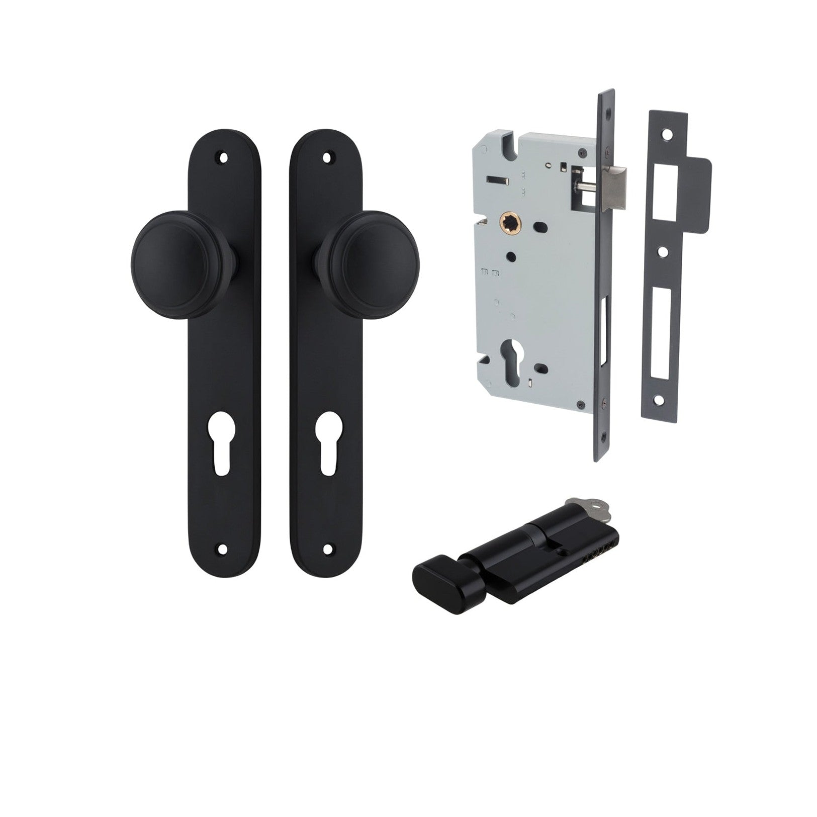 Iver Door Knob Paddington Oval Euro Key/Thumb Matt Black Entrance Kit