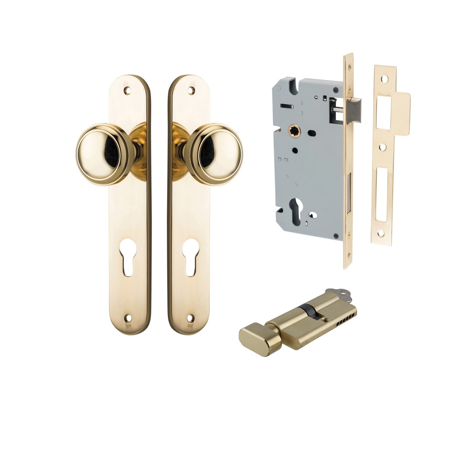 Iver Door Knob Paddington Oval Euro Key/Thumb Polished Brass Entrance Kit