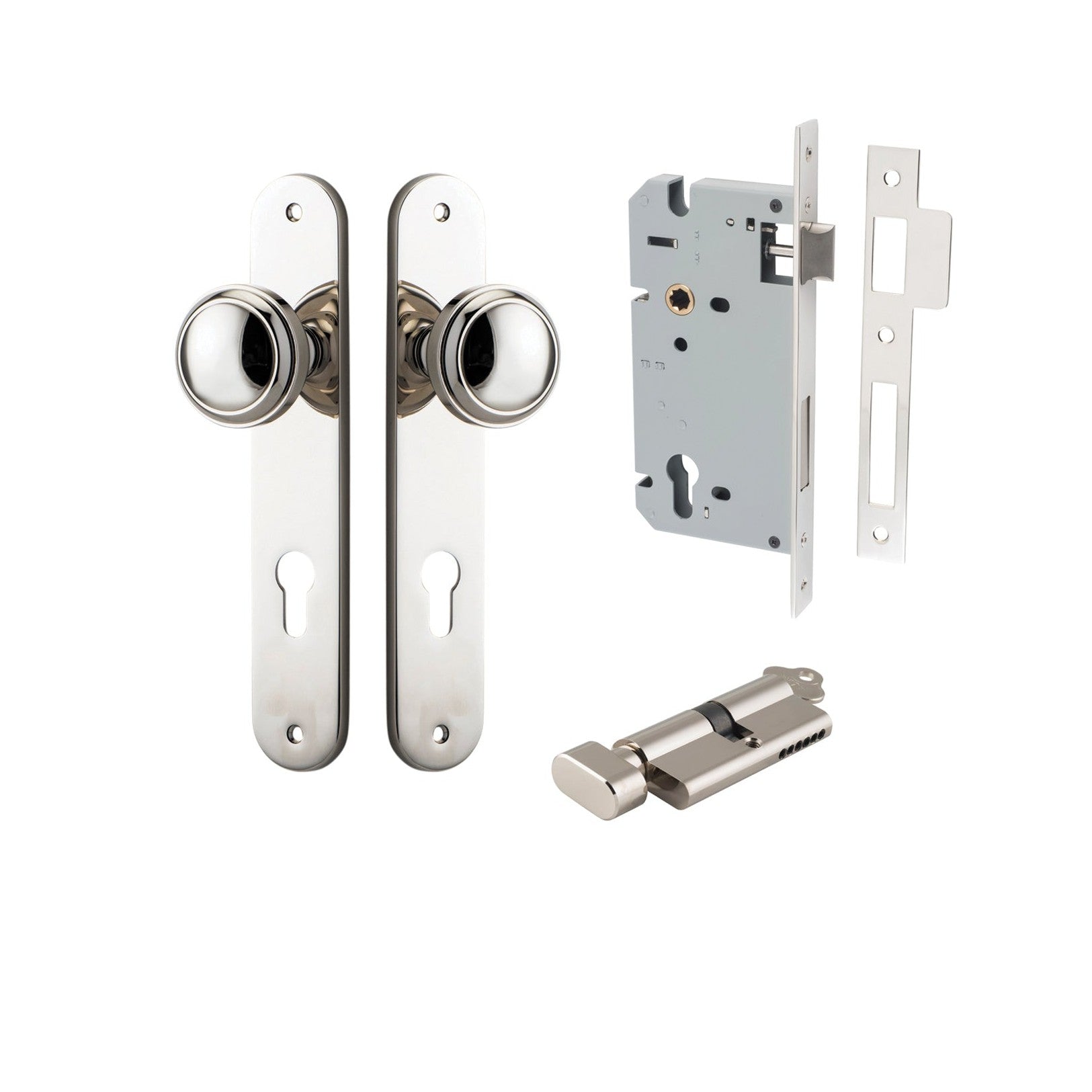 Iver Door Knob Paddington Oval Euro Key/Thumb Polished Nickel Entrance Kit