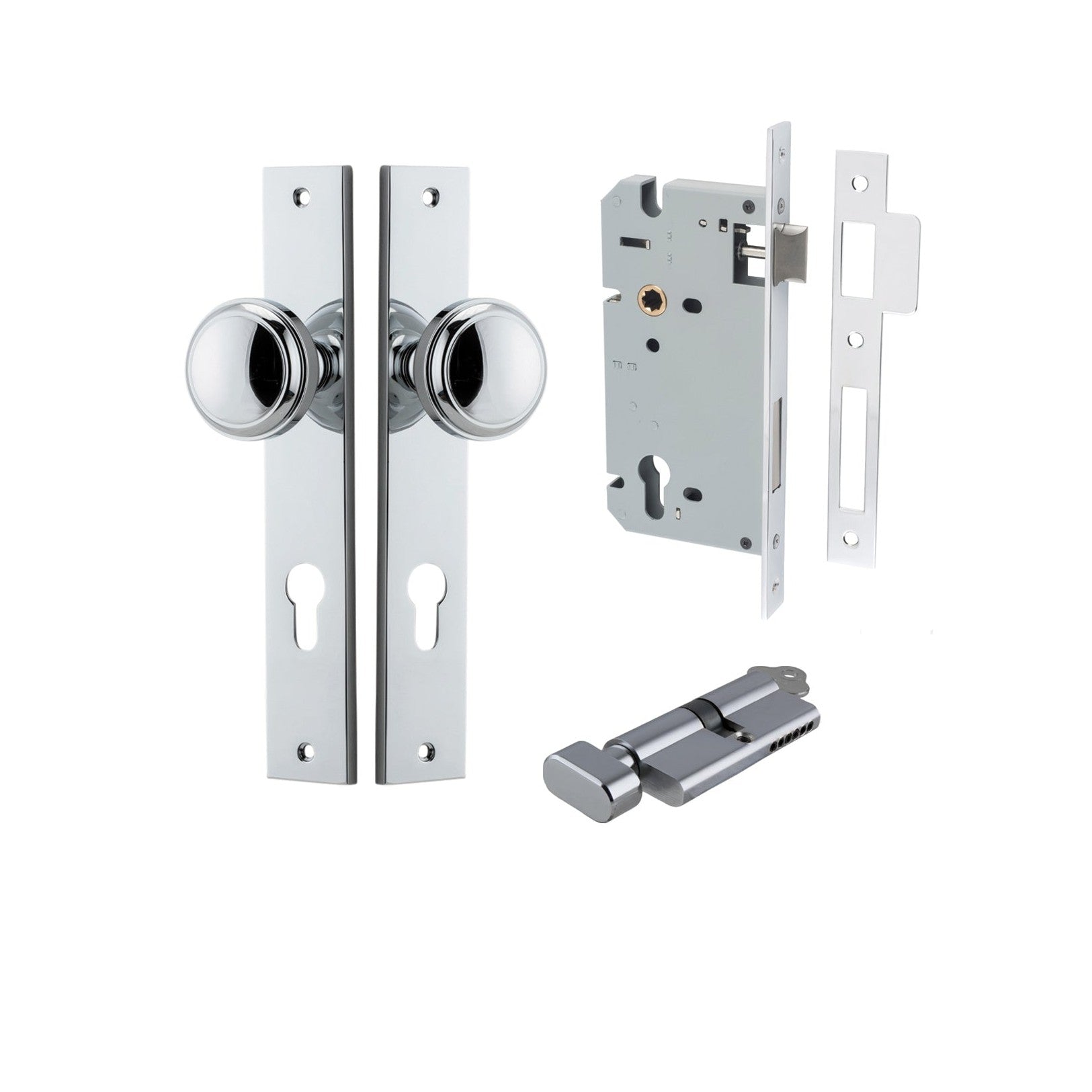 Iver Door Knob Paddington Rectangular Euro Key/Thumb Polished Chrome Entrance Kit