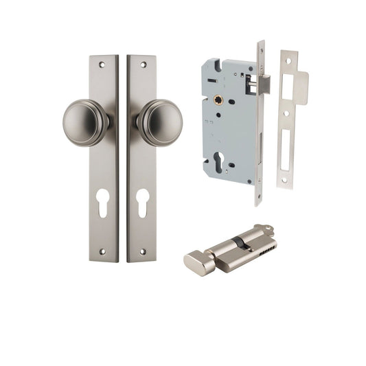 Iver Door Knob Paddington Rectangular Euro Key/Thumb Satin Nickel Entrance Kit