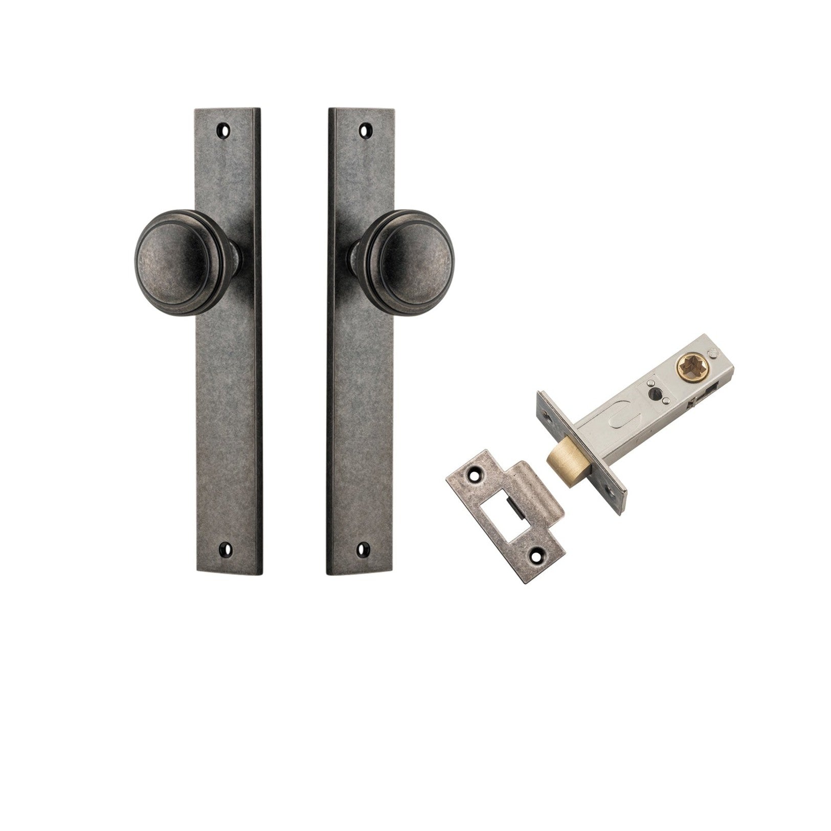 Iver Door Knob Paddington Rectangular Latch Distressed Nickel Passage Kit