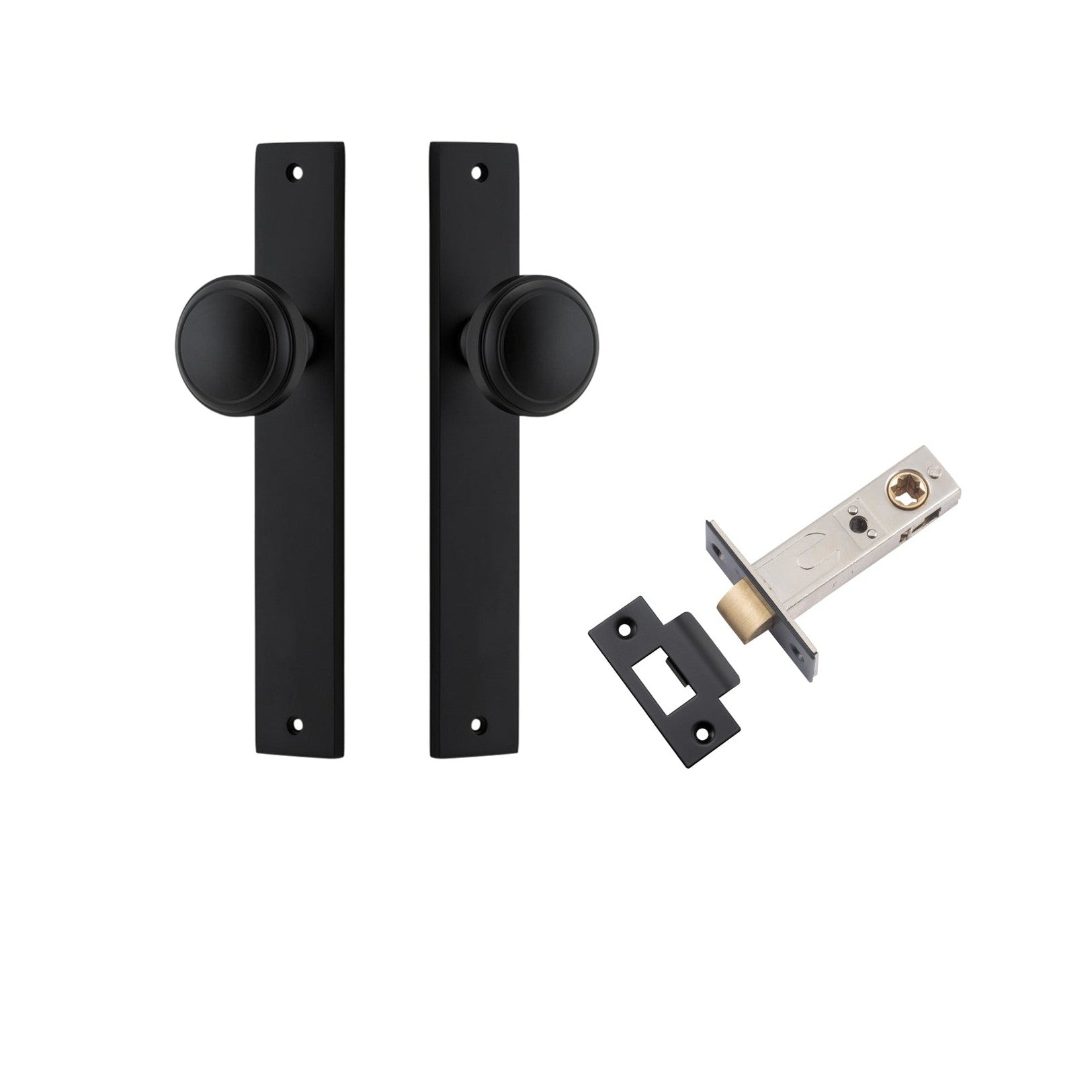 Iver Door Knob Paddington Rectangular Latch Matt Black Passage Kit