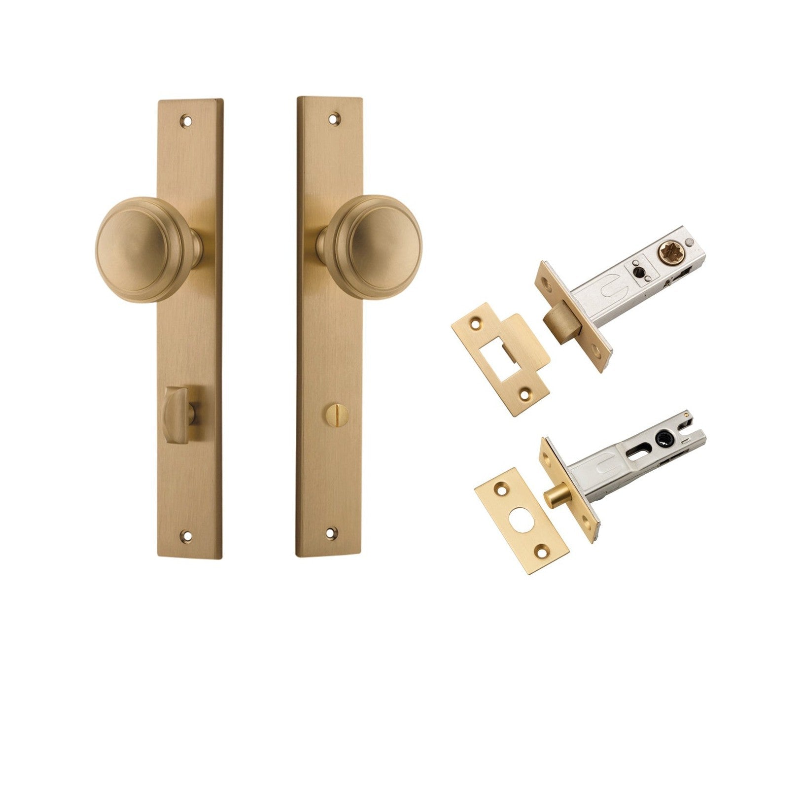 Iver Door Knob Paddington Rectangular Privacy Brushed Brass Inbuilt Privacy Kit