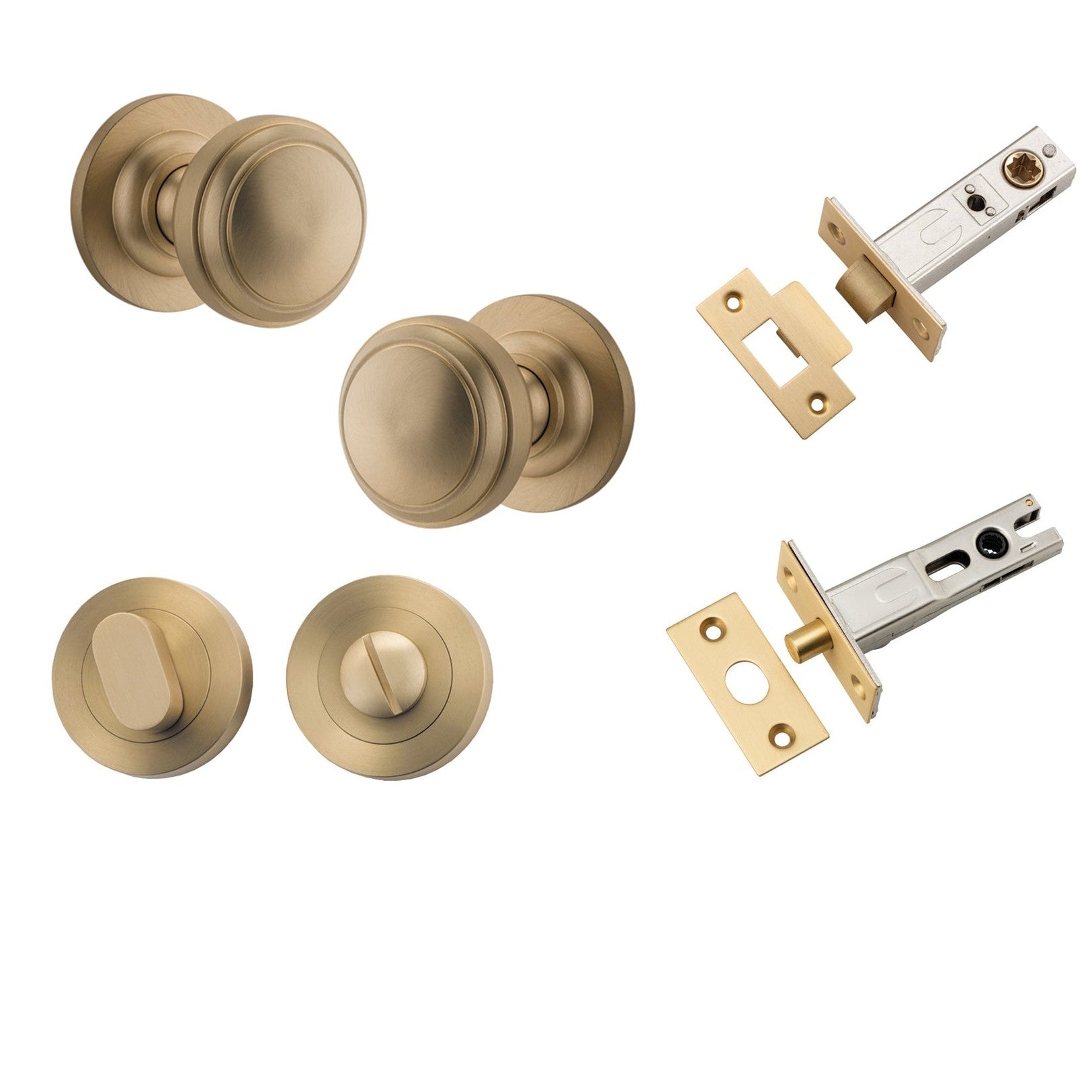 Iver Door Knob Paddington Round Rose Concealed Fix Brushed Brass Privacy Kit