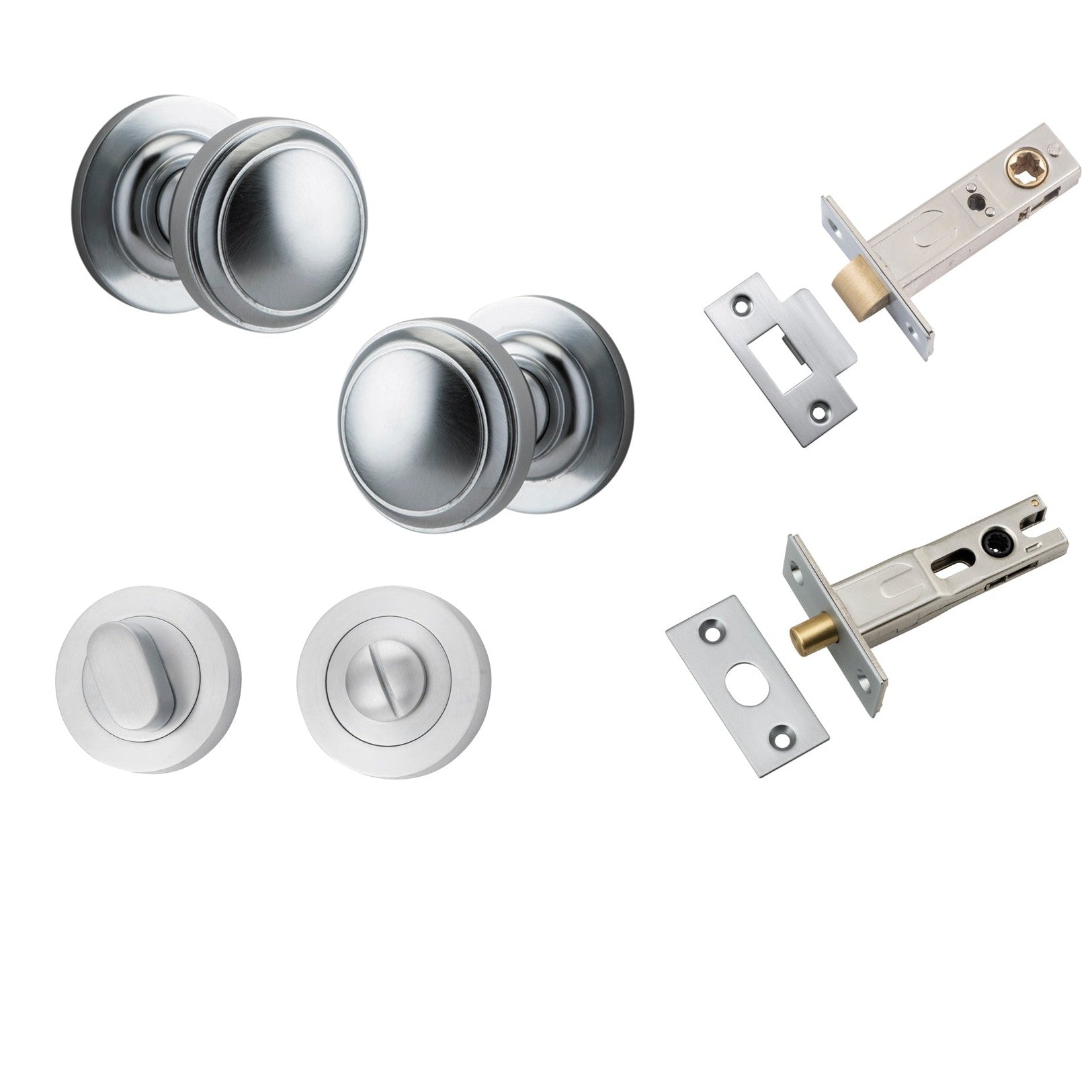 Iver Door Knob Paddington Round Rose Concealed Fix Brushed Chrome Privacy Kit