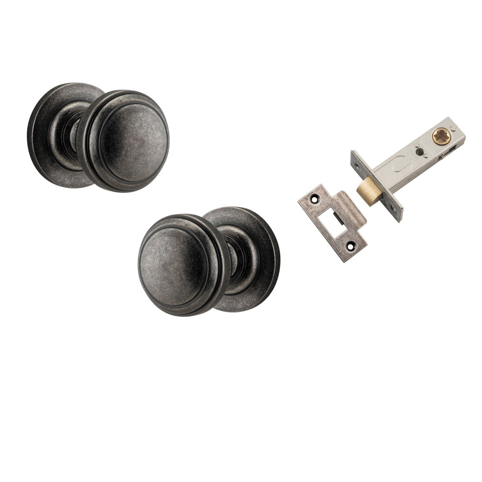 Iver Door Knob Paddington Round Rose Concealed Fix Distressed Nickel Passage Kit