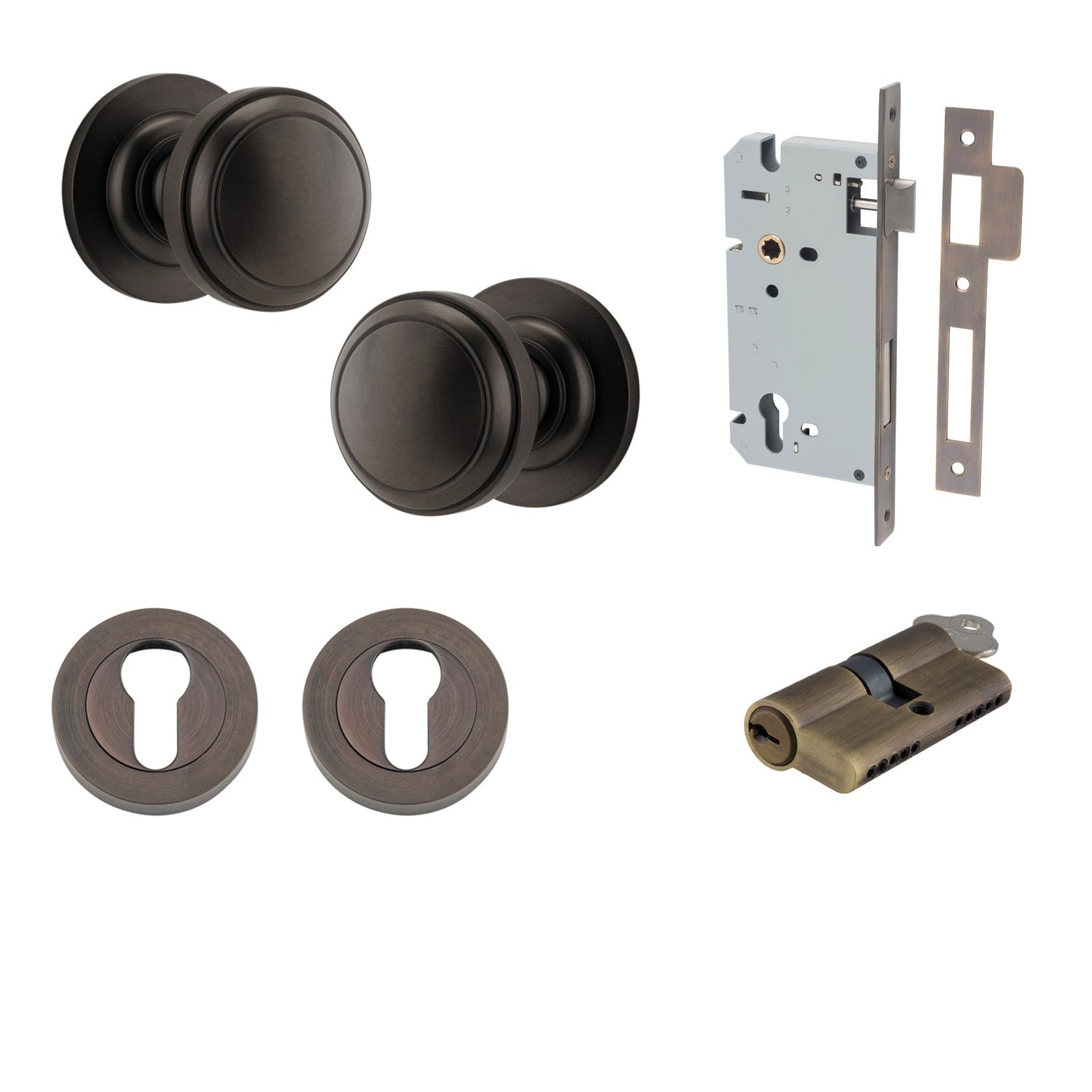 Iver Door Knob Paddington Round Rose Concealed Fix Key/Key Signature Brass Entrance Kit