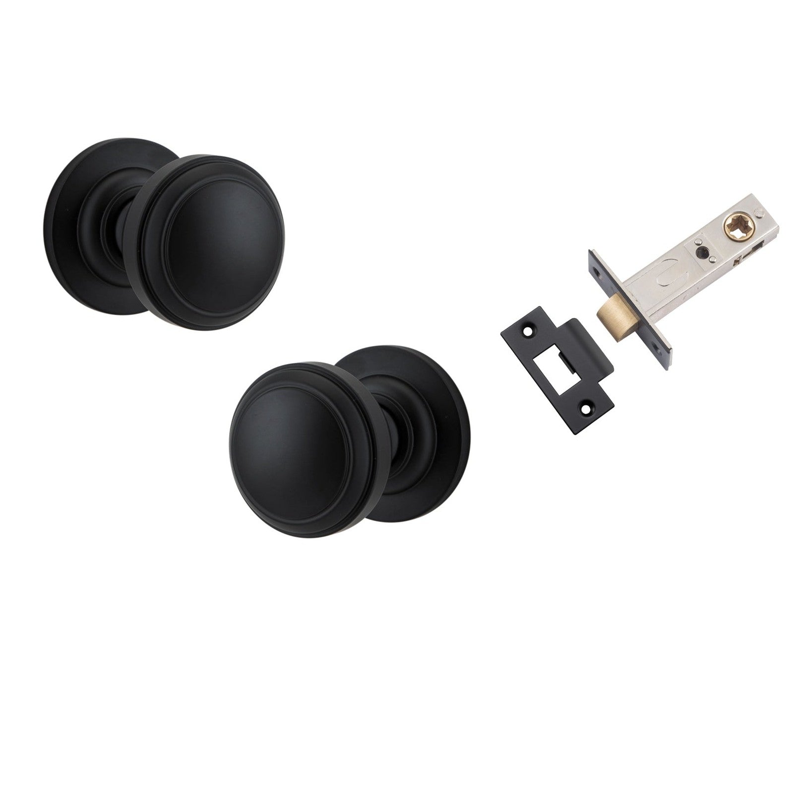 Iver Door Knob Paddington Round Rose Concealed Fix Matt Black Passage Kit