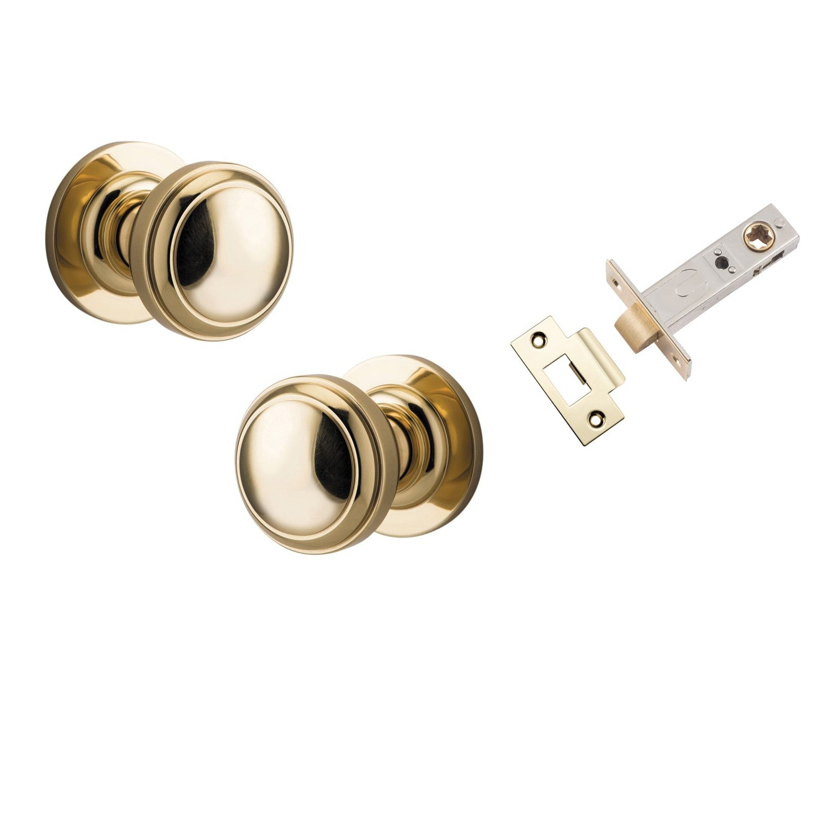 Iver Door Knob Paddington Round Rose Concealed Fix Polished Brass Passage Kit