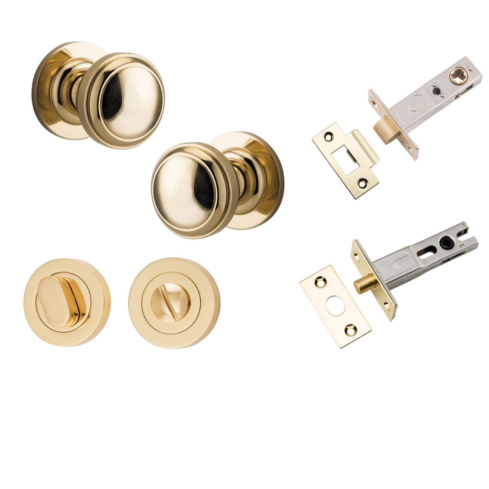 Iver Door Knob Paddington Round Rose Concealed Fix Polished Brass Privacy Kit