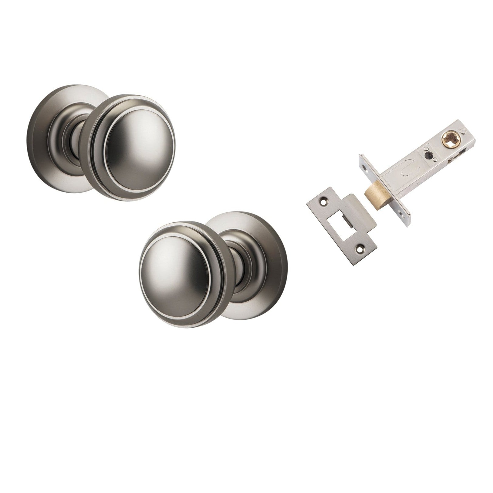 Iver Door Knob Paddington Round Rose Concealed Fix Satin Nickel Passage Kit