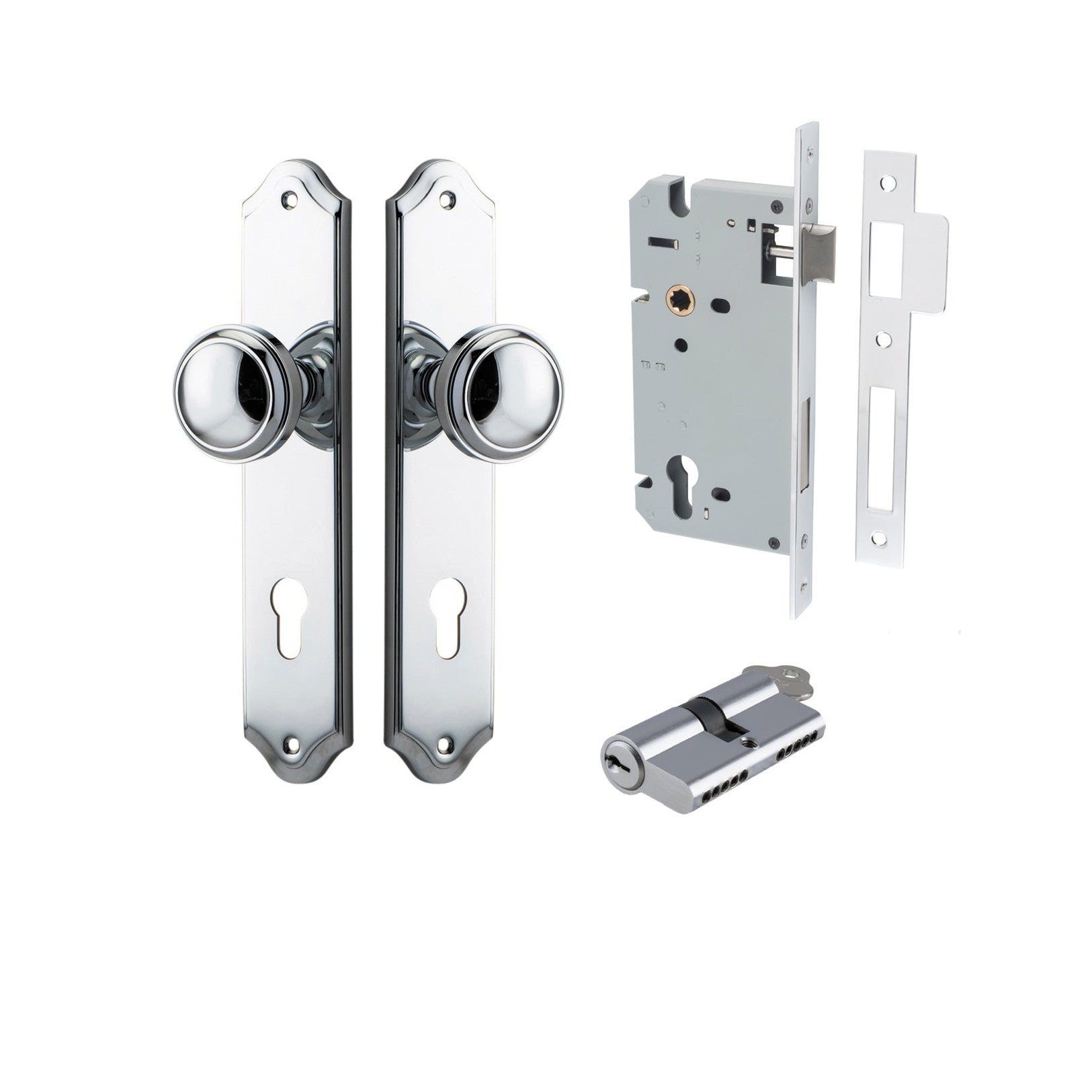 Iver Door Knob Paddington Shouldered Euro Key/Key Polished Chrome Entrance Kit