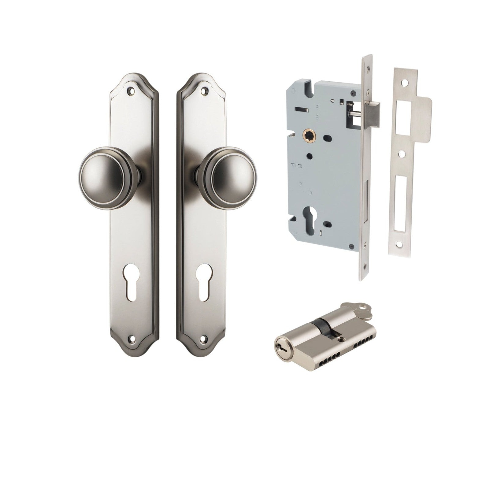 Iver Door Knob Paddington Shouldered Euro Key/Key Satin Nickel Entrance Kit