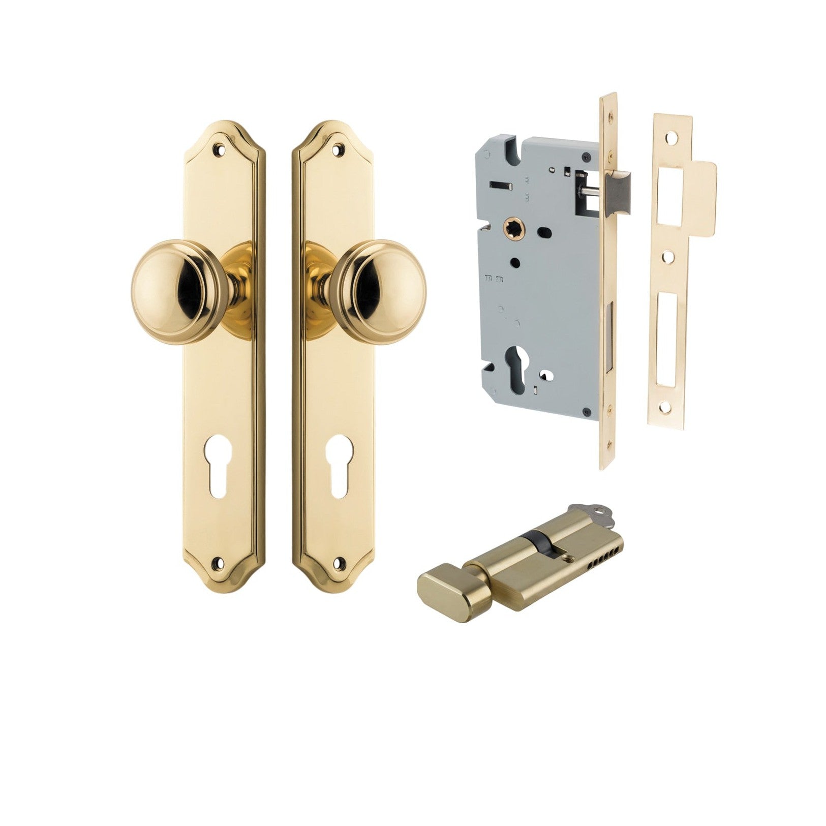 Iver Door Knob Paddington Shouldered Euro Key/Thumb Polished Brass Entrance Kit