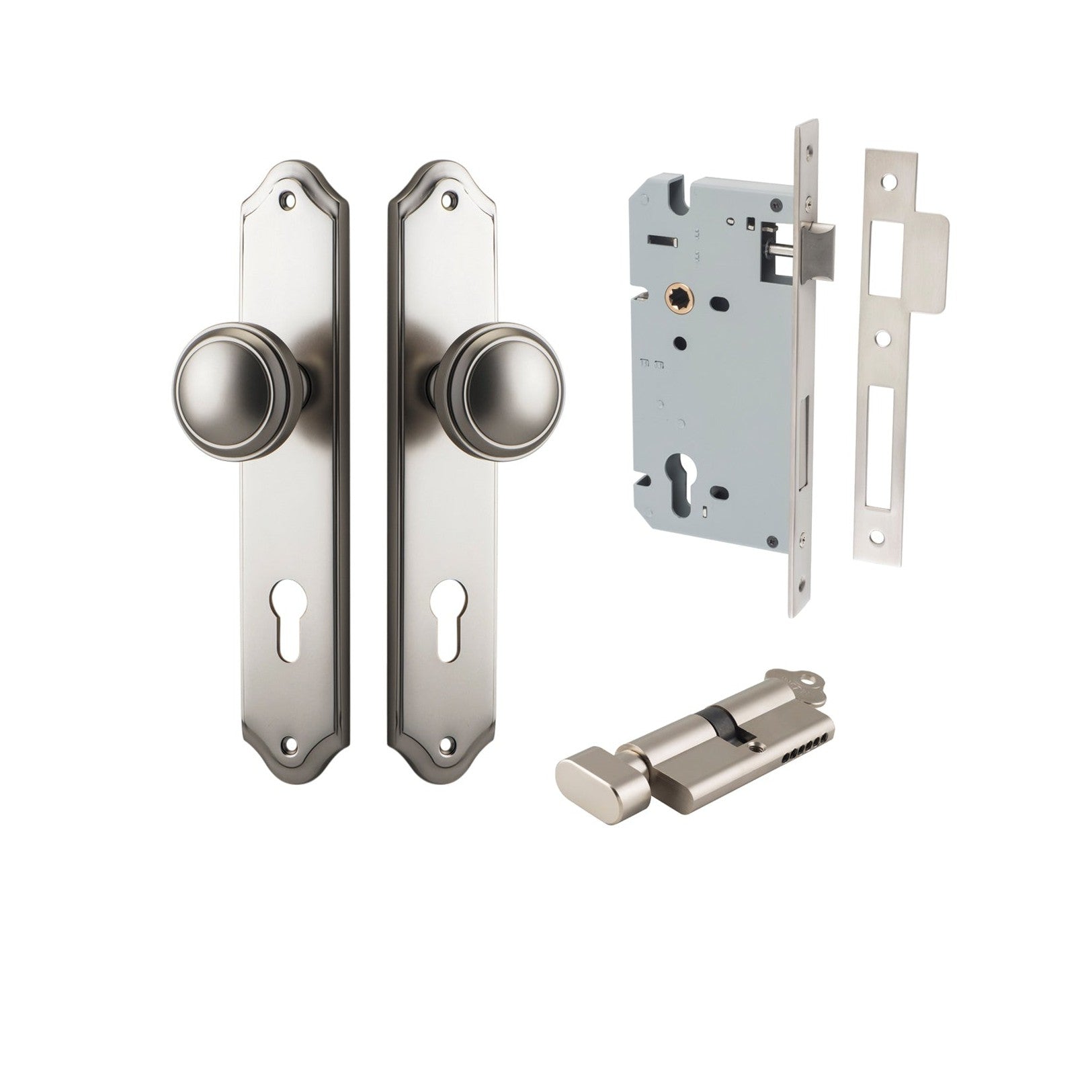 Iver Door Knob Paddington Shouldered Euro Key/Thumb Satin Nickel Entrance Kit