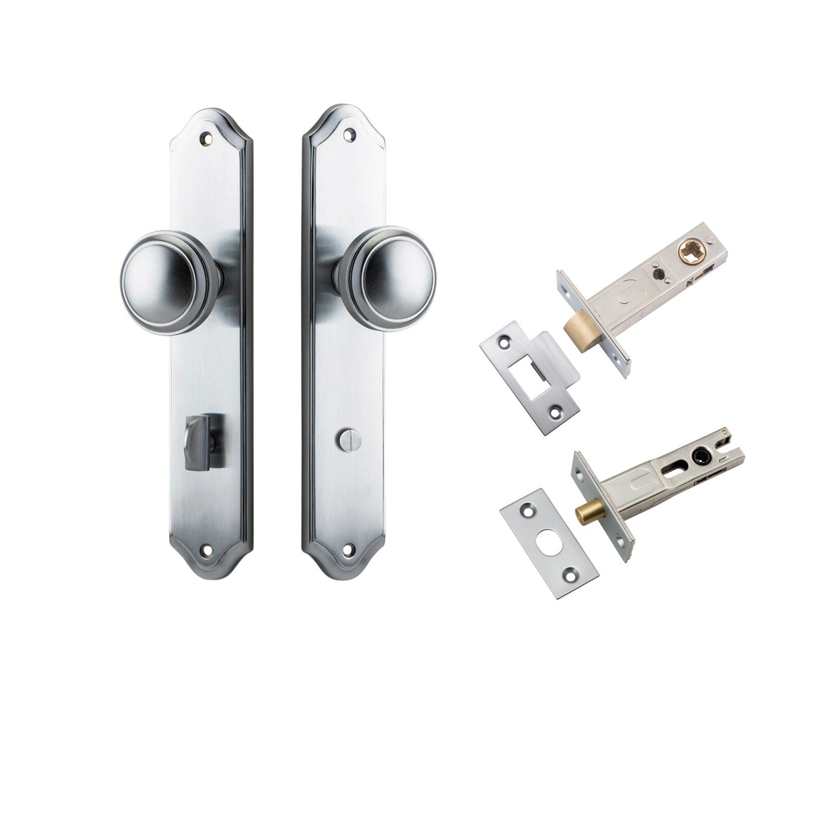 Iver Door Knob Paddington Shouldered Privacy Brushed Chrome Inbuilt Privacy Kit