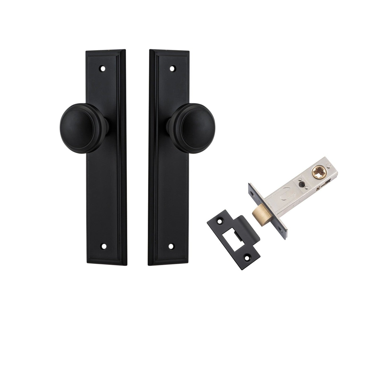 Iver Door Knob Paddington Stepped Latch Matt Black Passage Kit