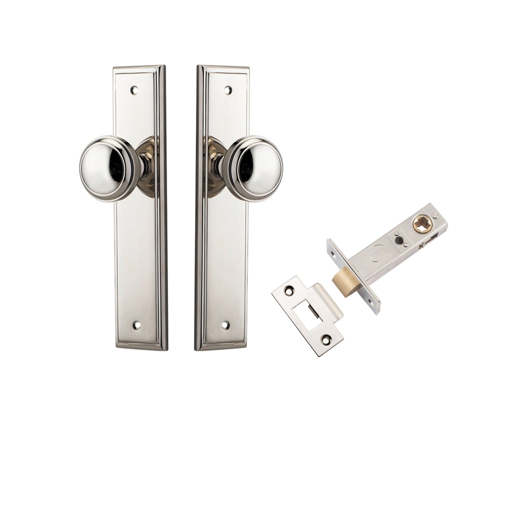 Iver Door Knob Paddington Stepped Latch Polished Nickel Passage Kit