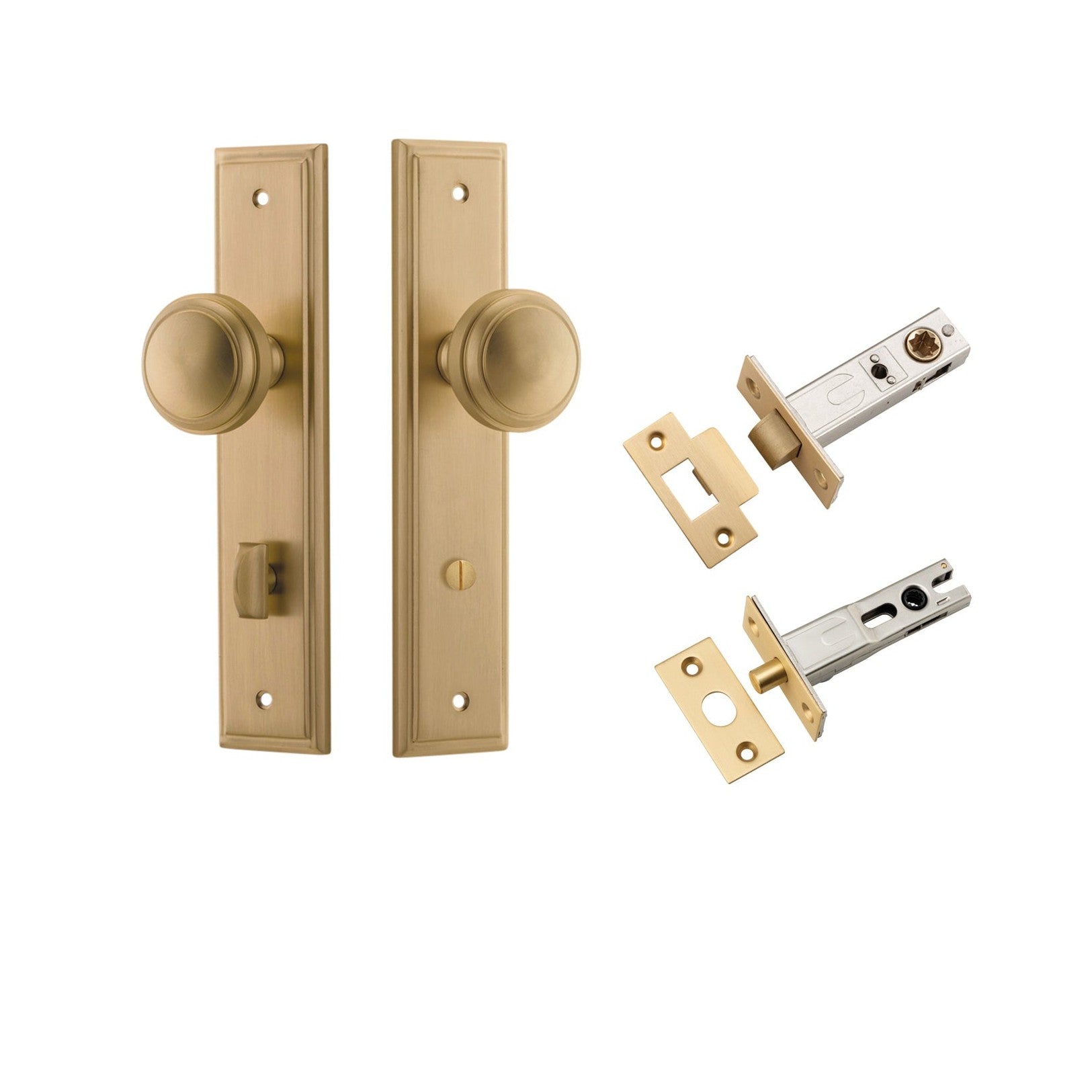 Iver Door Knob Paddington Stepped Privacy Brushed Brass Inbuilt Privacy Kit