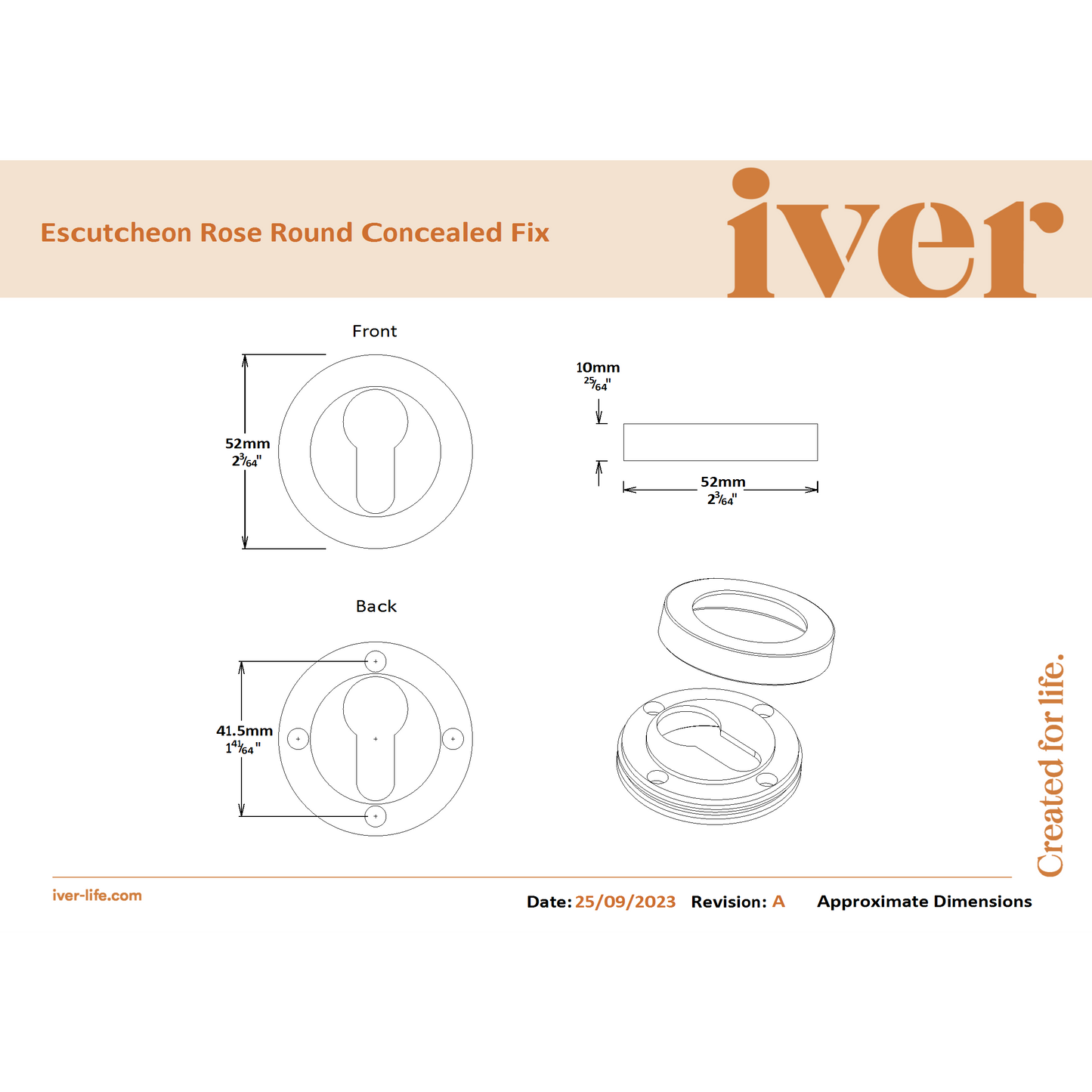 Iver Escutcheon Euro Concealed Fix Round Pair Brushed Brass
