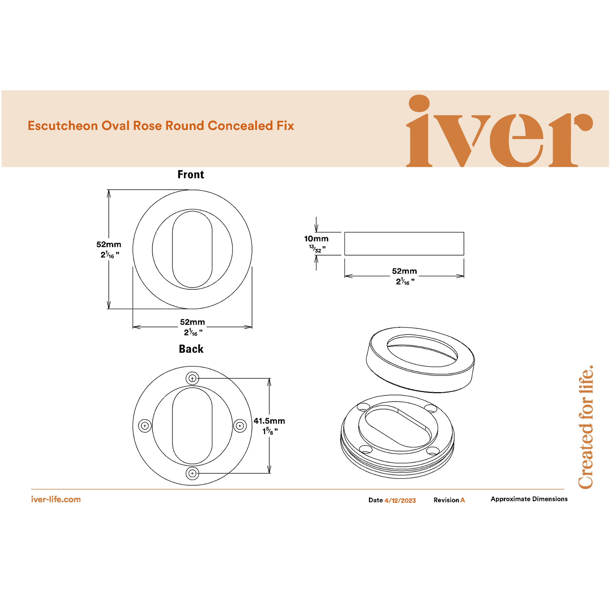 Iver Escutcheon Oval Round Pair Brushed Gold PVD