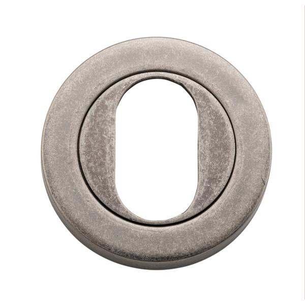 Iver Escutcheon Oval Round Pair Distressed Nickel