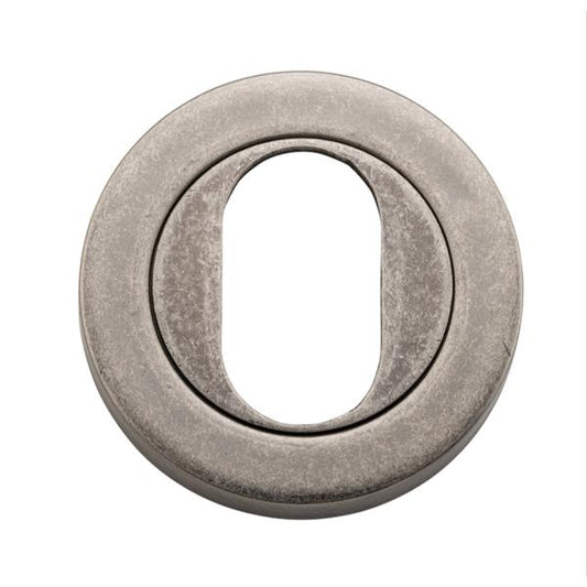 Iver Escutcheon Oval Round Pair Distressed Nickel