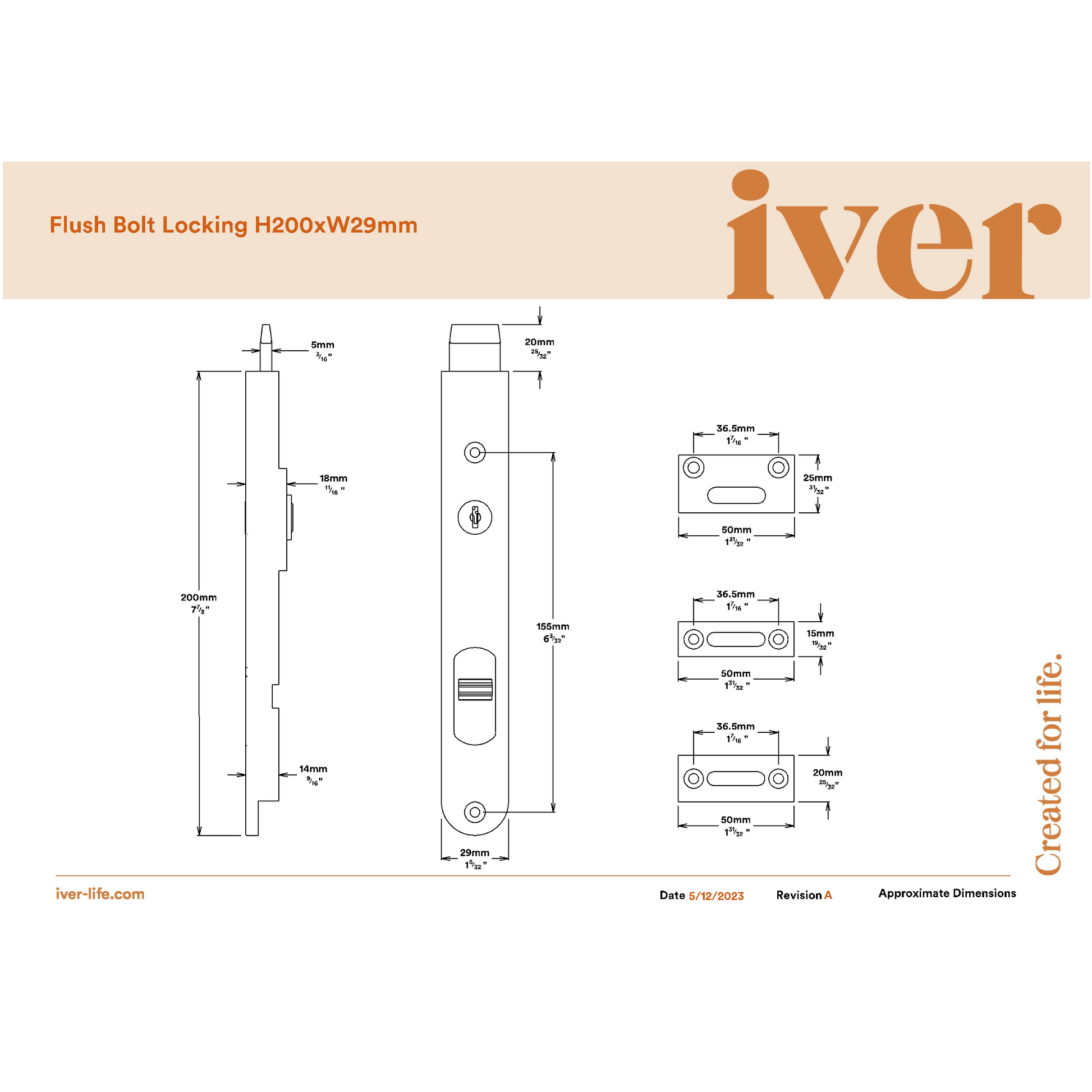 Iver Flush Bolt Locking Signature Brass H200mm