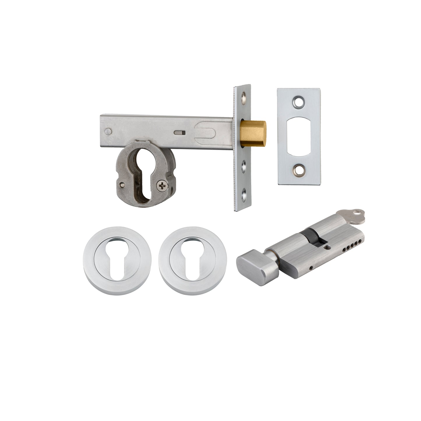 Iver Mortice Deadbolt Euro Brushed Chrome Backset 60mm Key/Thumb Escutcheon Round Kit