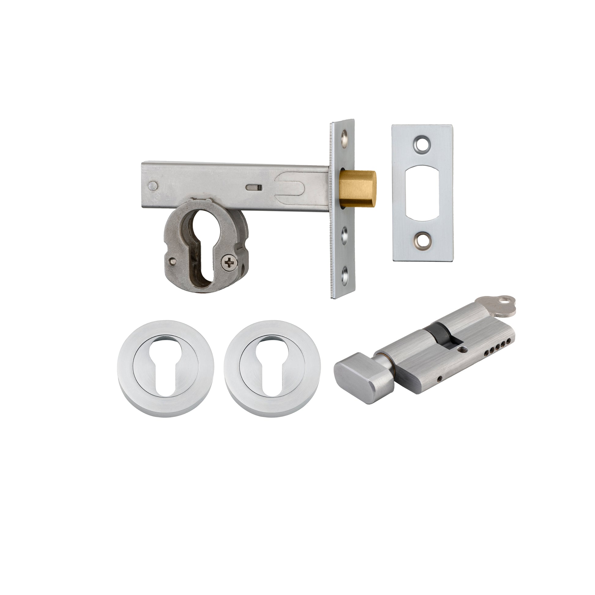 Iver Mortice Deadbolt Euro Brushed Chrome Backset 60mm Key/Thumb Escutcheon Round Kit