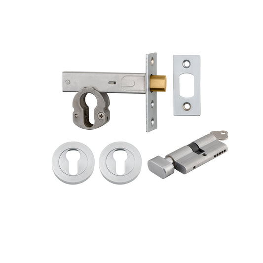 Iver Mortice Deadbolt Euro Brushed Chrome Backset 60mm Key/Thumb Escutcheon Round Kit