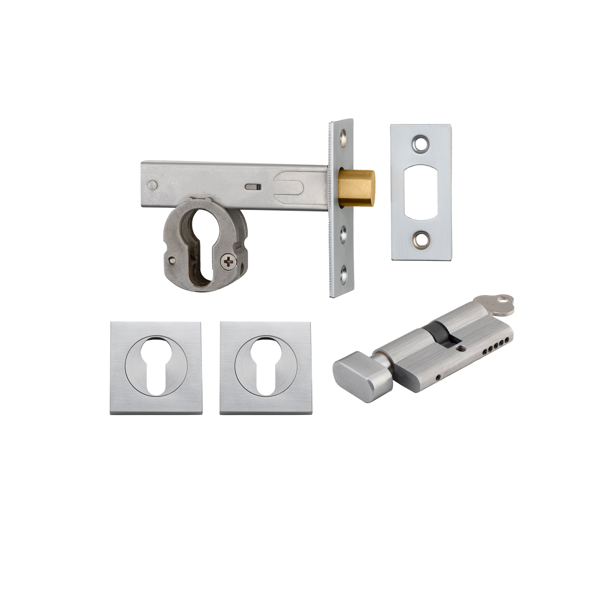 Iver Mortice Deadbolt Euro Brushed Chrome Backset 60mm Key/Thumb Escutcheon Square Kit