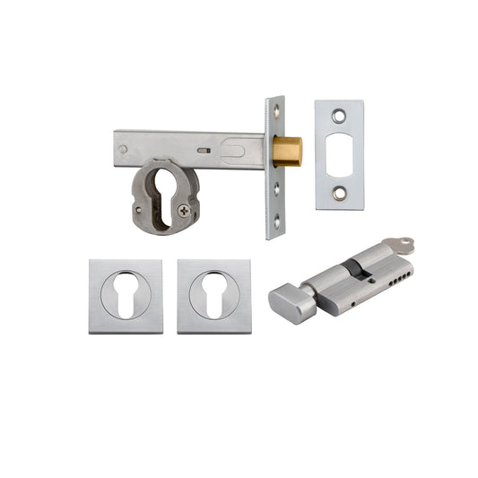 Iver Mortice Deadbolt Euro Brushed Chrome Backset 60mm Key/Thumb Escutcheon Square Kit