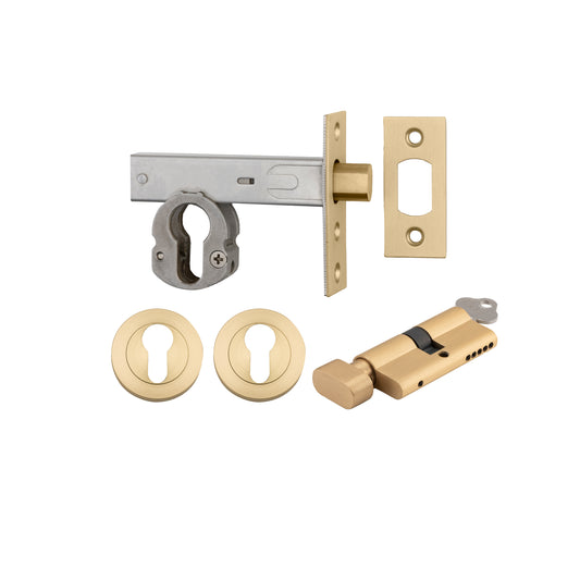 Iver Mortice Deadbolt Euro Brushed Gold PVD Backset 60mm Key/Thumb Escutcheon Round Kit
