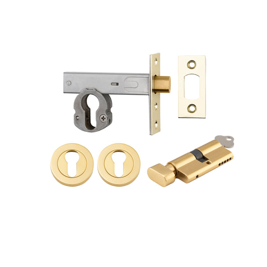 Iver Mortice Deadbolt Euro Polished Brass Backset 60mm Key/Thumb Escutcheon Round Kit