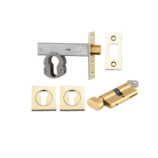 Iver Mortice Deadbolt Euro Polished Brass Backset 60mm Key/Thumb Escutcheon Square Kit