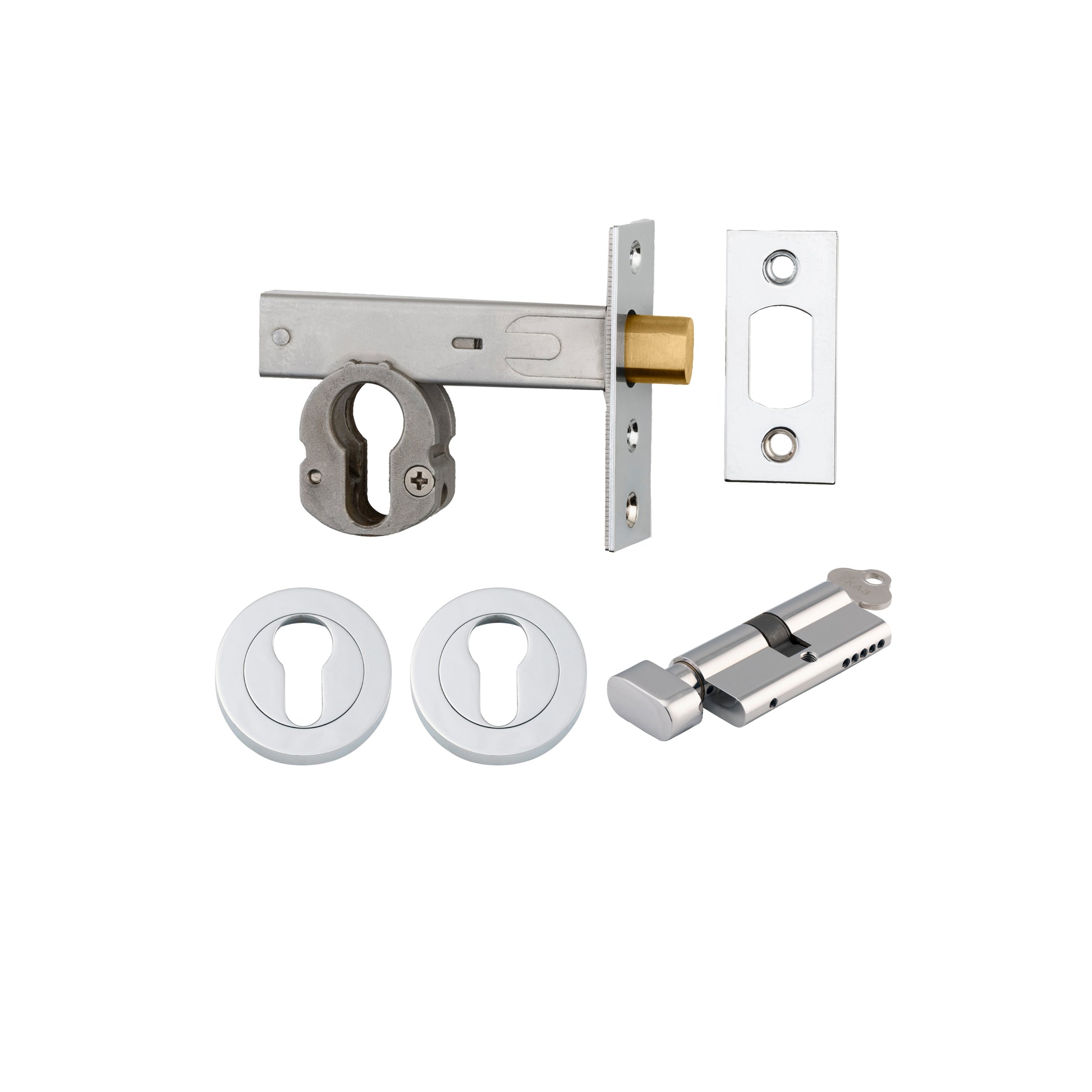 Iver Mortice Deadbolt Euro Polished Chrome Backset 60mm Key/Thumb Escutcheon Round Kit
