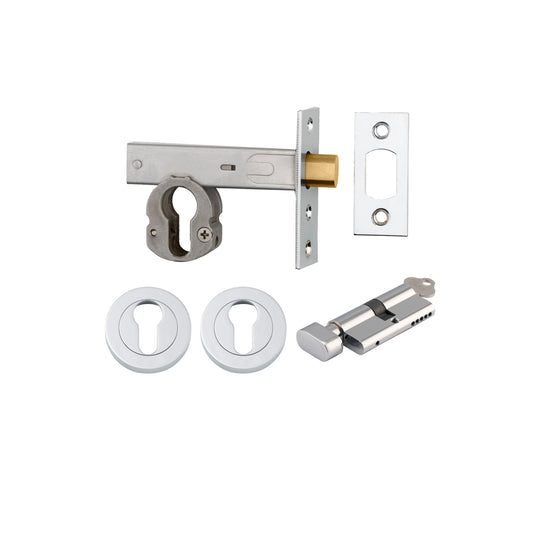 Iver Mortice Deadbolt Euro Polished Chrome Backset 60mm Key/Thumb Escutcheon Round Kit