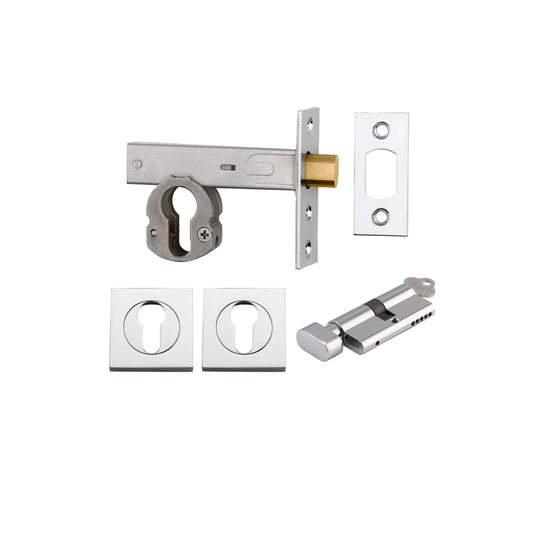Iver Mortice Deadbolt Euro Polished Chrome Backset 60mm Key/Thumb Escutcheon Square Kit
