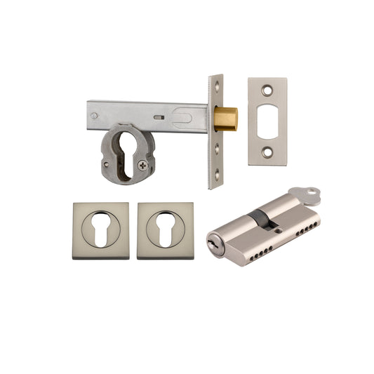 Iver Mortice Deadbolt Euro Satin Nickel Backset 60mm Key/Key Escutcheon Square Kit