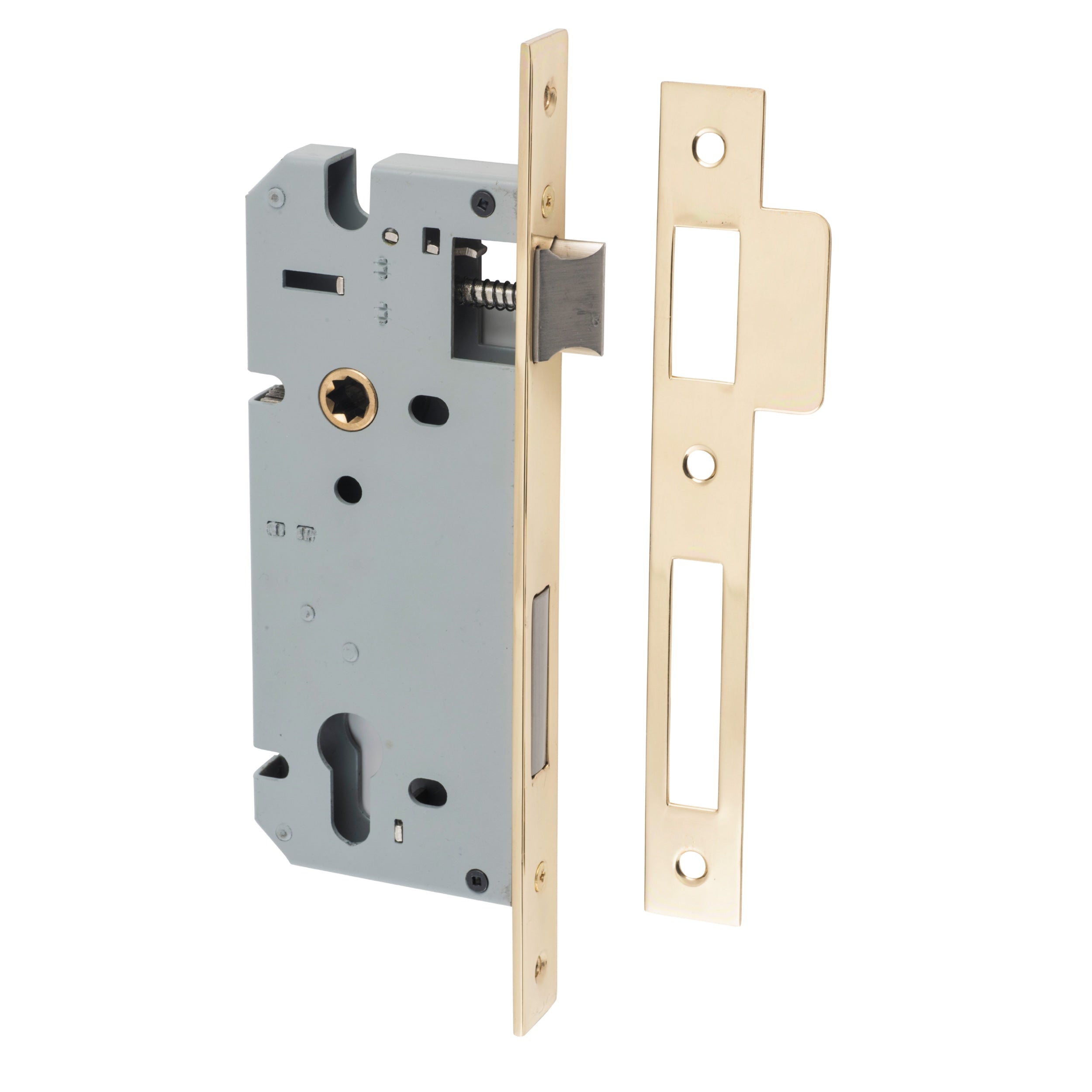 Iver Mortice Lock Euro Polished Brass CTC85mm Backset 45mm