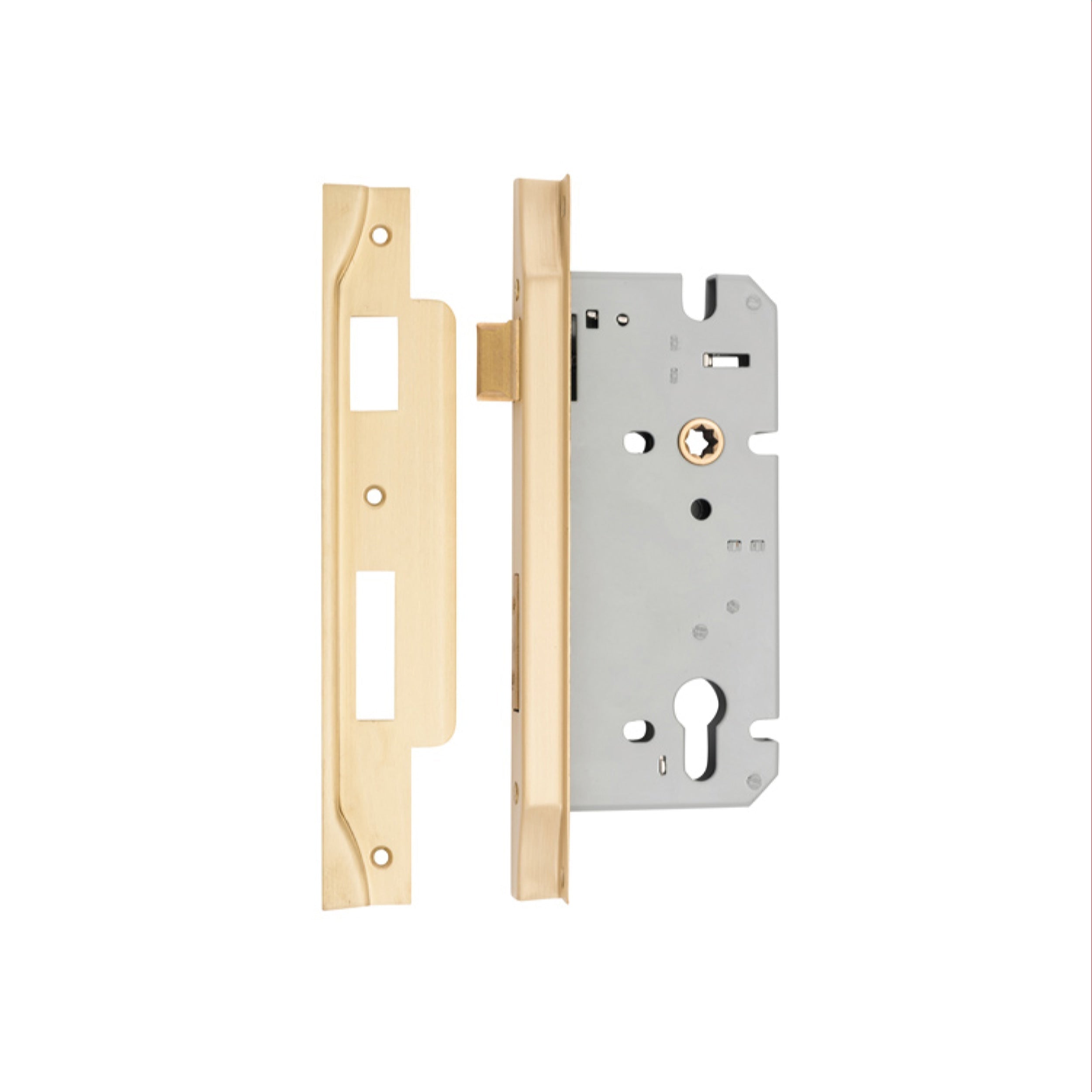 Iver Mortice Lock Euro Rebated Brushed Brass CTC85mm Backset 60mm