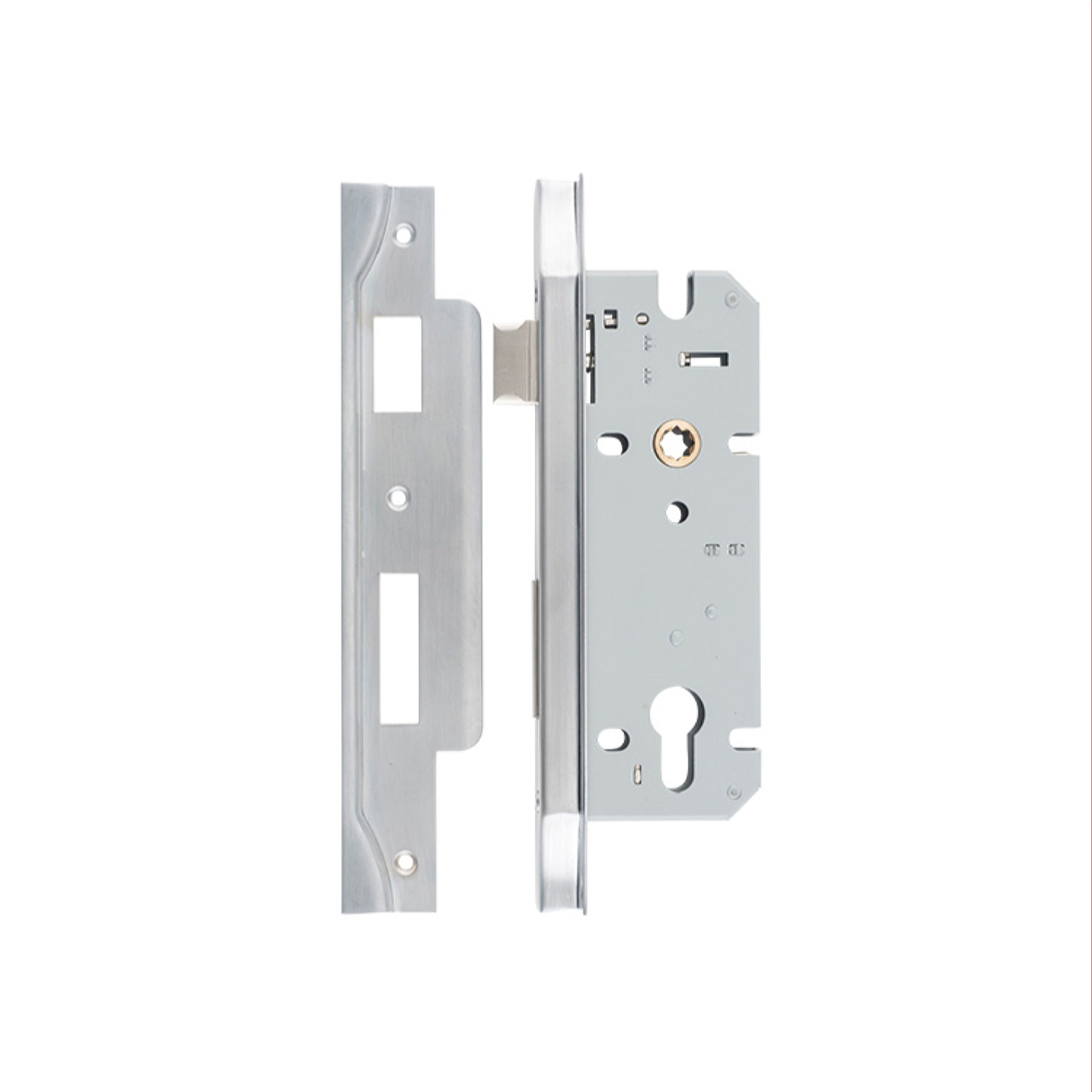 Iver Mortice Lock Euro Rebated Brushed Chrome CTC85mm Backset 45mm