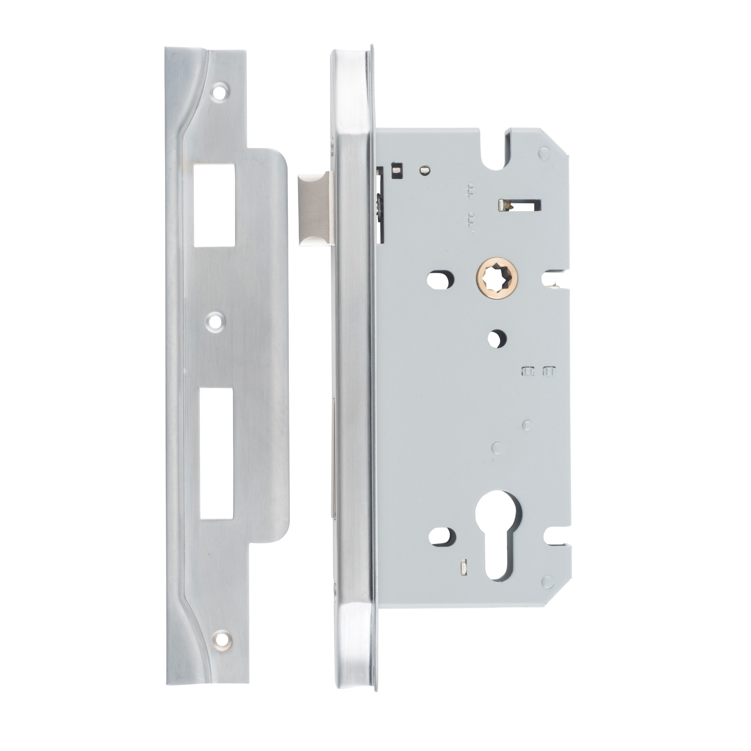 Iver Mortice Lock Euro Rebated Brushed Chrome CTC85mm Backset 60mm