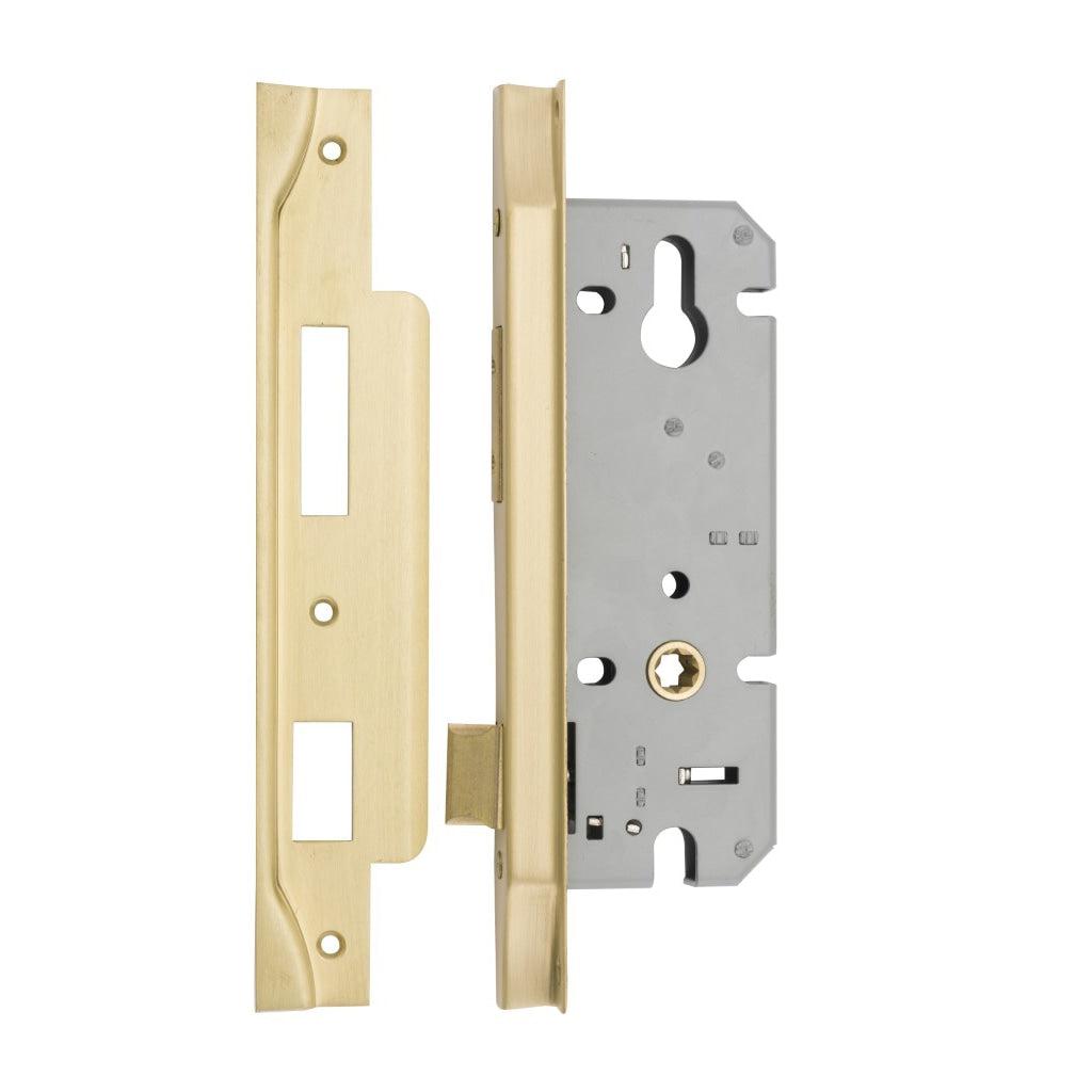 Iver Mortice Lock Euro Rebated Brushed Gold PVD CTC85mm Backset 45mm