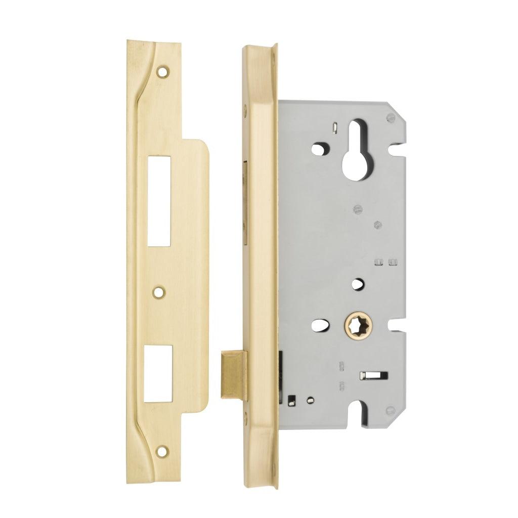 Iver Mortice Lock Euro Rebated Brushed Gold PVD CTC85mm Backset 60mm