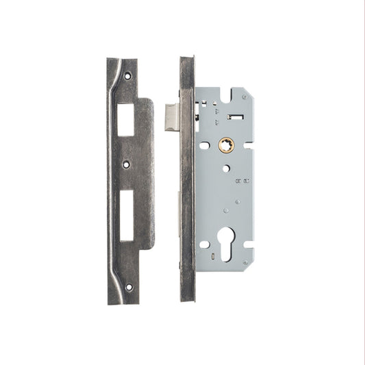 Iver Mortice Lock Euro Rebated Distressed Nickel CTC85mm Backset 45mm