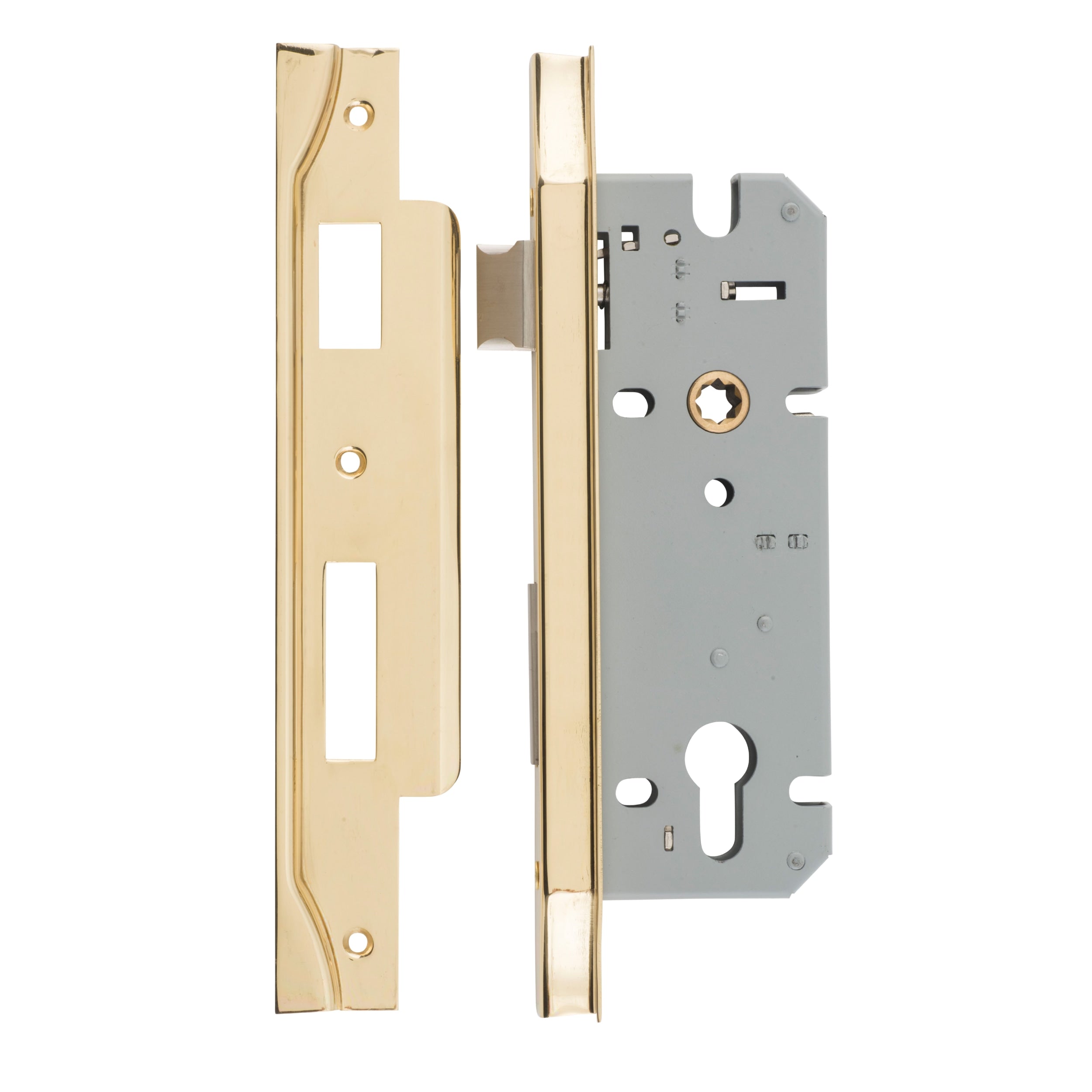 Iver Mortice Lock Euro Rebated Polished Brass CTC85mm Backset 45mm